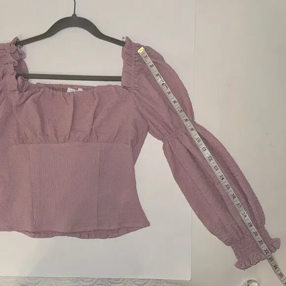 ASTR the Label Lilac Pink Puff Long Sleeve Ruched Bust Top Smocked Blouse sz M - Picture 11 of 13